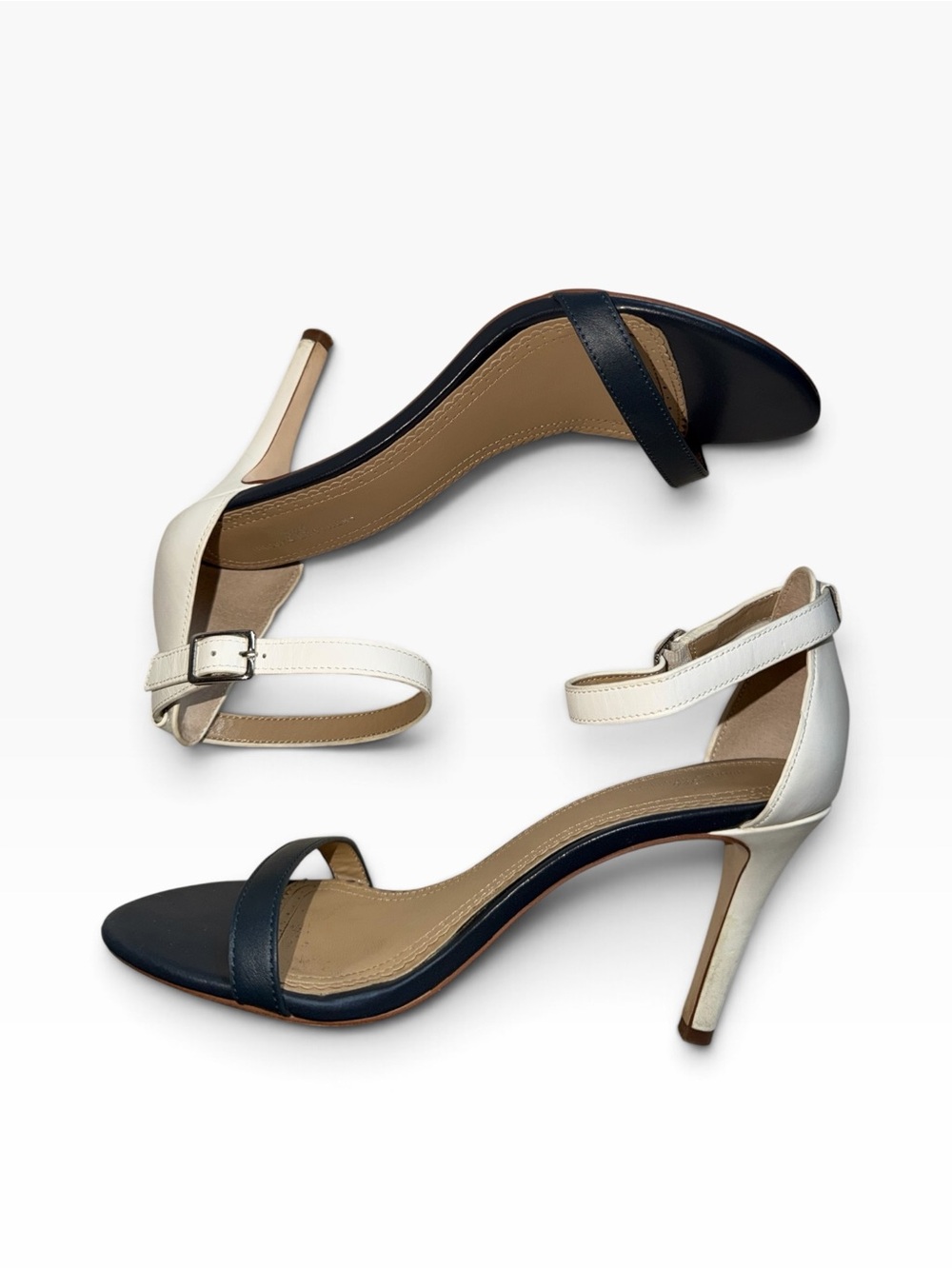 Brookes Brothers Women's Two-Tone Strappy High Heel Sandals -Navy White Size 8.5